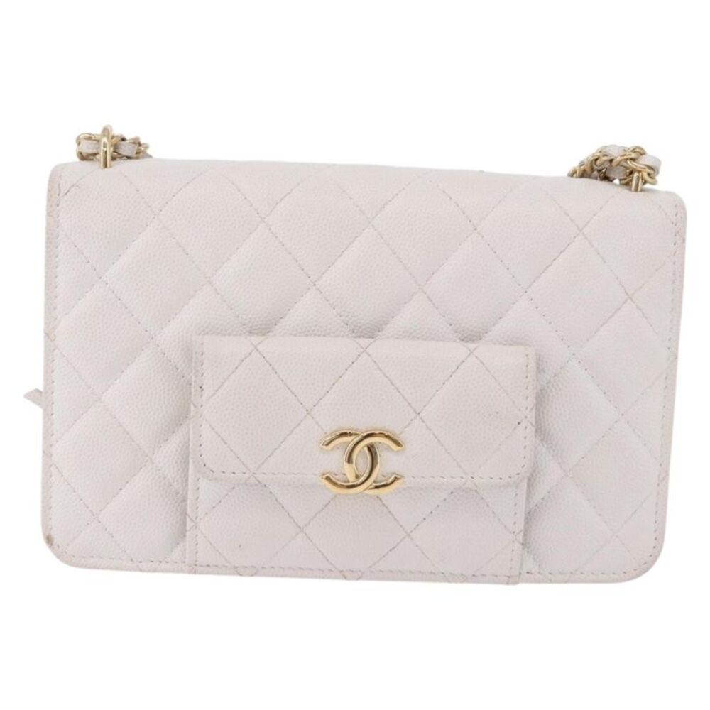 Chanel Pocket Twins Wallet On Chain Quilted Caviar White Leather Shoulder Bag